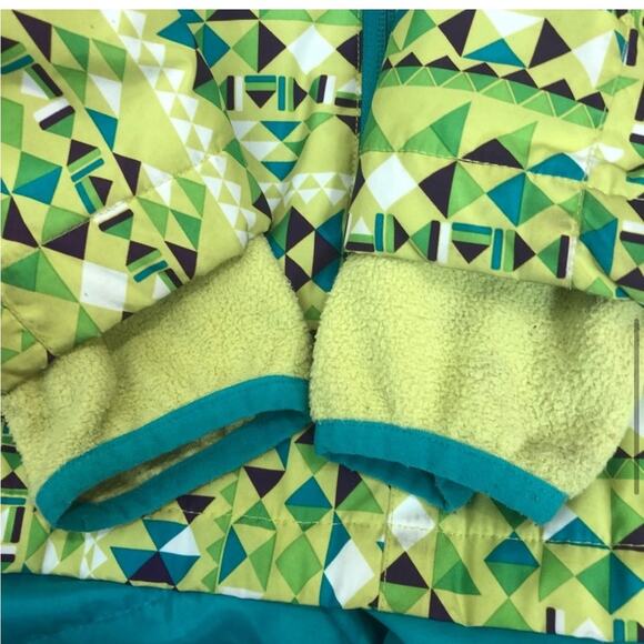 Lands end girls green and blue geometric print winter jacket - Picture 9 of 11